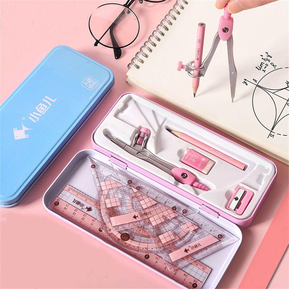 Bộ 8 Dụng Cụ Thước Compa Vẽ Hình Tam Giác Bằng Sắt Cho Học Sinh
