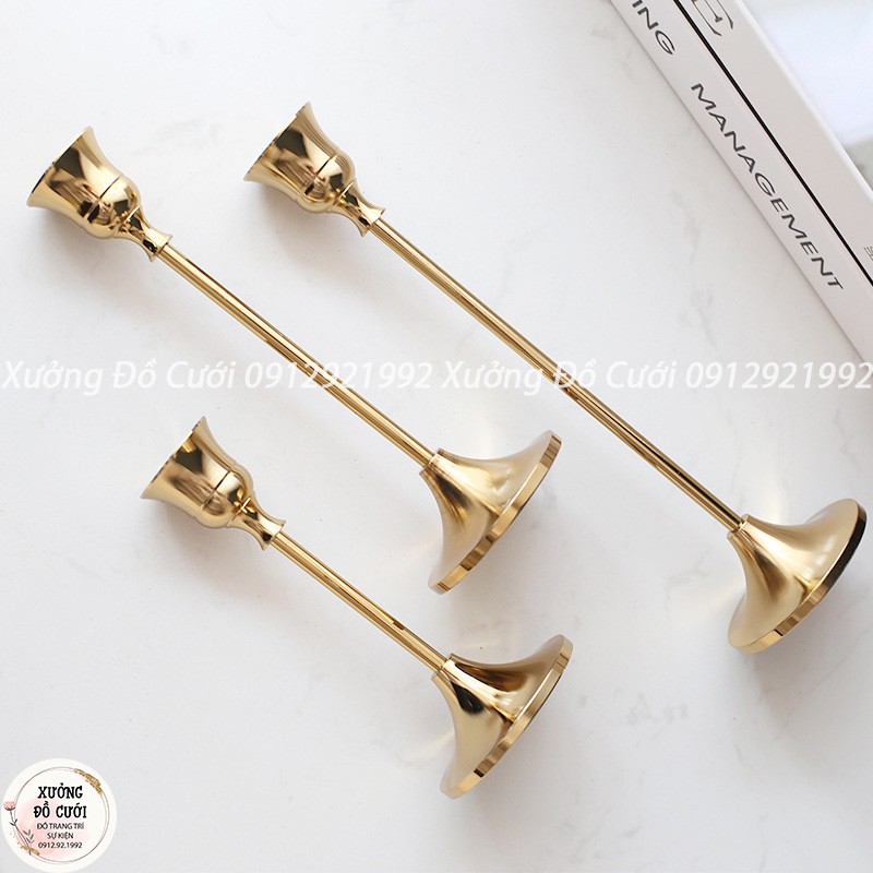 Bộ 3 chân nến trơn gold - CN152