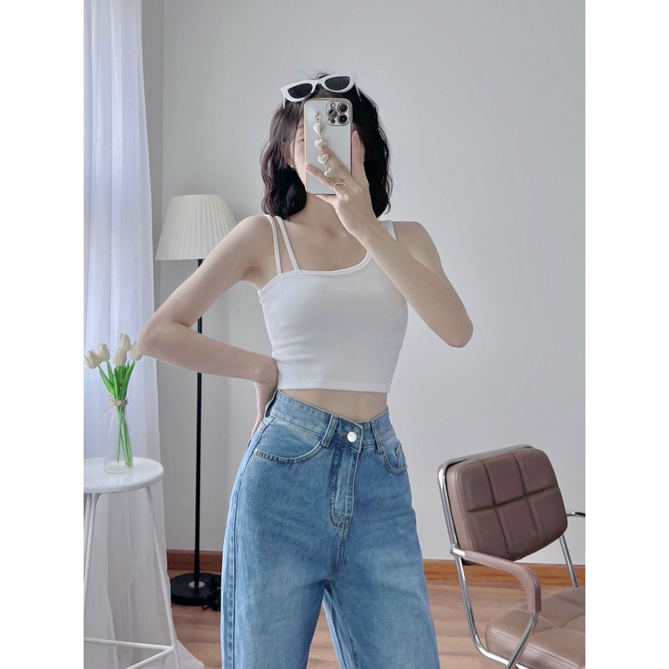 [ KÈM ẢNH THẬT ] ÁO CROPTOP ÔM BODY, ÁO 2 DÂY NỮ - HÀNG CHUẨN SHOP