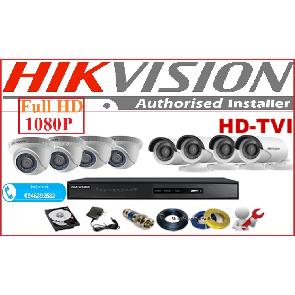 Combo 8 camera Hikvision Full Phụ kiện