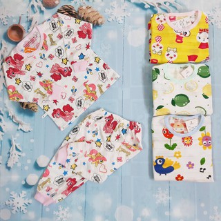 BỘ COTTON THÁI SỢI TRE DÀI TAY NGỦ MÁY LẠNH CHO BÉ GÁI