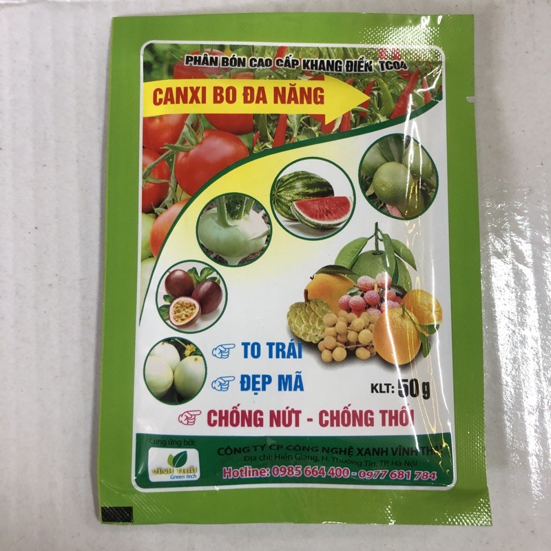 Phân Canxi Bo Đa Năng Chống Nứt, Chống Thối, Tăng Đậu Quả Cho Cây Ăn Quả, Hoa, Ra Màu gói 50g