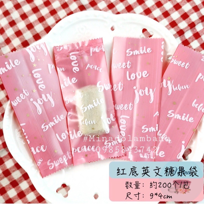 Túi đựng kẹo Nougat LOVE hồng (~200c)