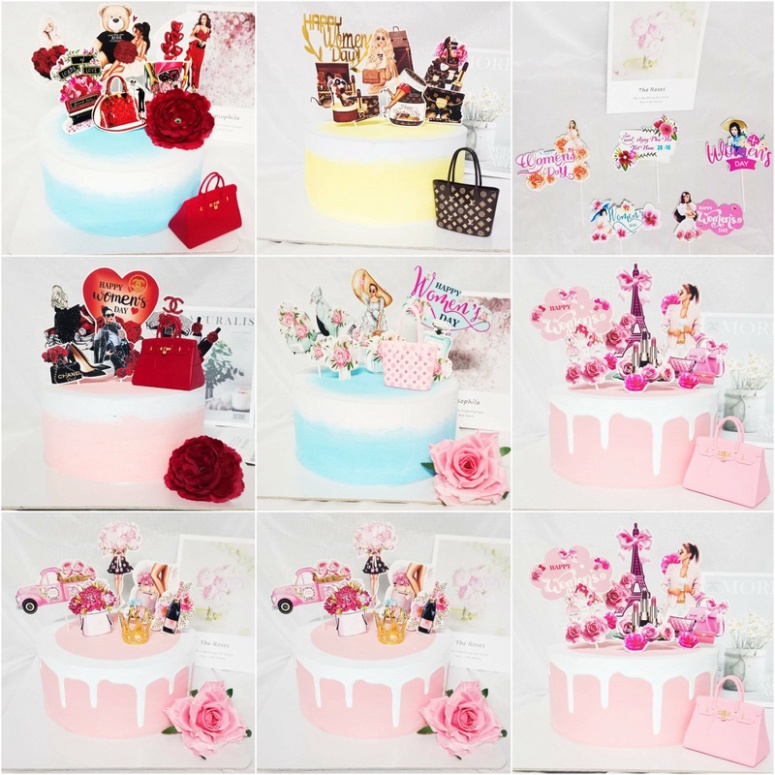 [❤️HOT 20/10] trang trí bánh kem [FREESHIP❤️] sét cắm giấy cô gái CHỦ ĐỀ 20/10