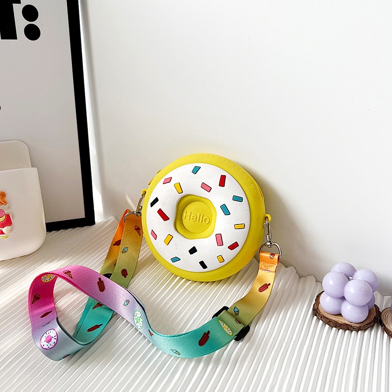 Túi Đeo Chéo Hình Bánh Donut Bằng Silicon Phong Cách Công Chúa Dễ Thương Cho Bé Gái