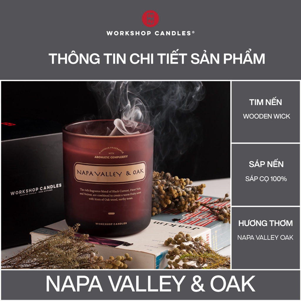 Nến thơm Napa Valley &amp; Oak Workshop Candles H&amp;H Home 8.8oz hương ấm áp giúp giảm stress