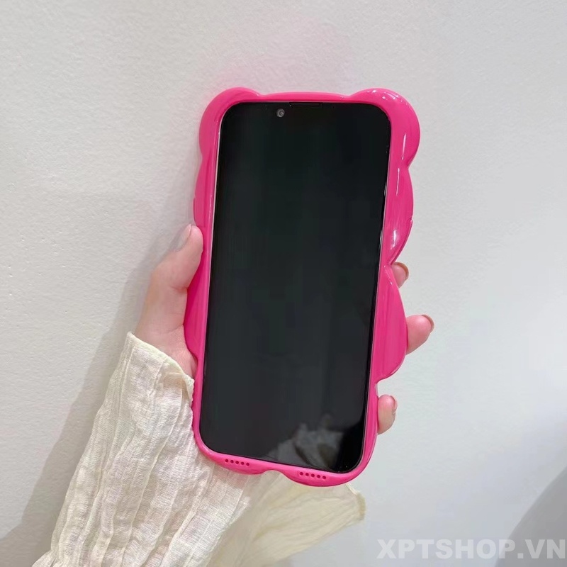 Ốp Điện Thoại Silicone Mềm Chống Sốc Màu Trơn Hình Gấu 3D Cho iPhone13Pro 12Pro MAX 11Pro MAX MAX XR