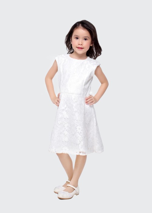 Đầm ren viền cúp ngực trắng bé gái Jadiny