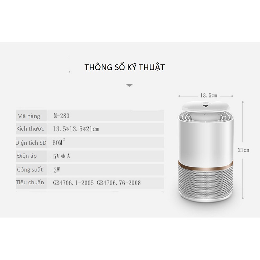 Đèn bắt muỗi và côn trùng cao cấp M280 dùng cho phòng 60m2, đèn bắt muỗi thông minh