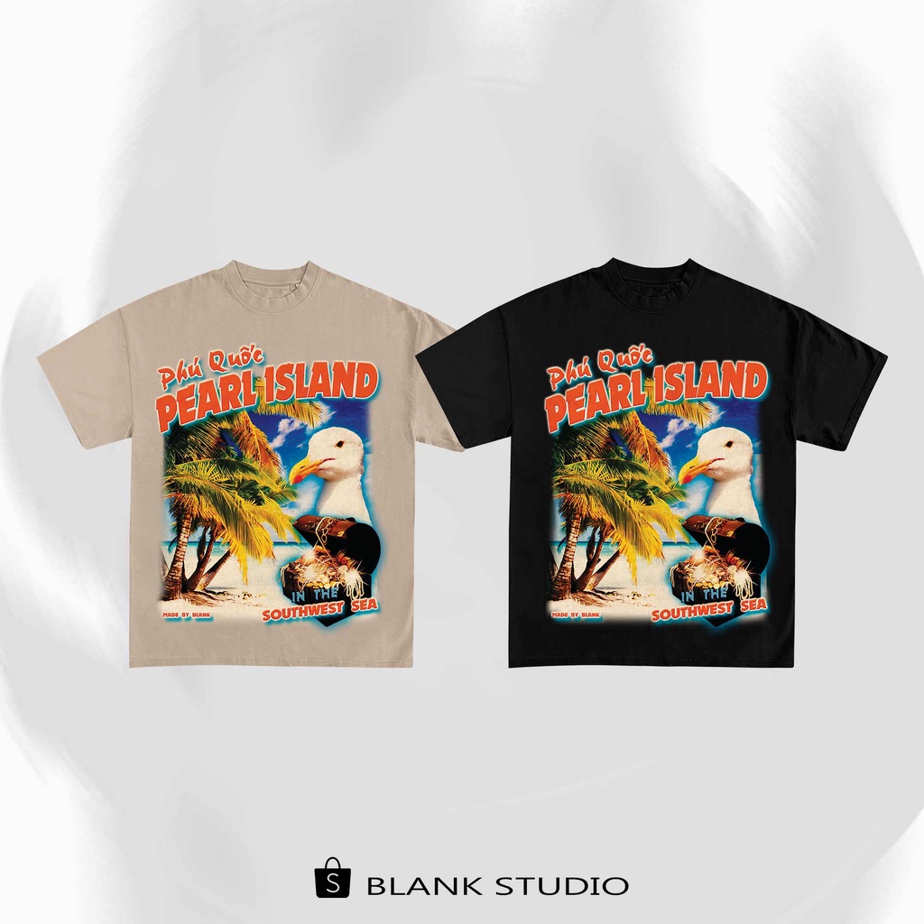 BLANK | Áo Thun PHÚ QUỐC Tay Lỡ Unisex - Đen/TAN Cổ Tròn