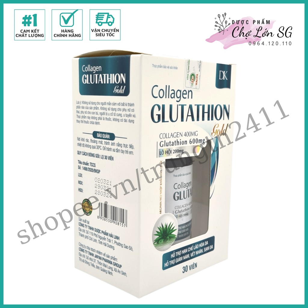 Viên uống đẹp da Collagen Glutathion Gold chiết xuất Lô hội - Hộp 30 viên