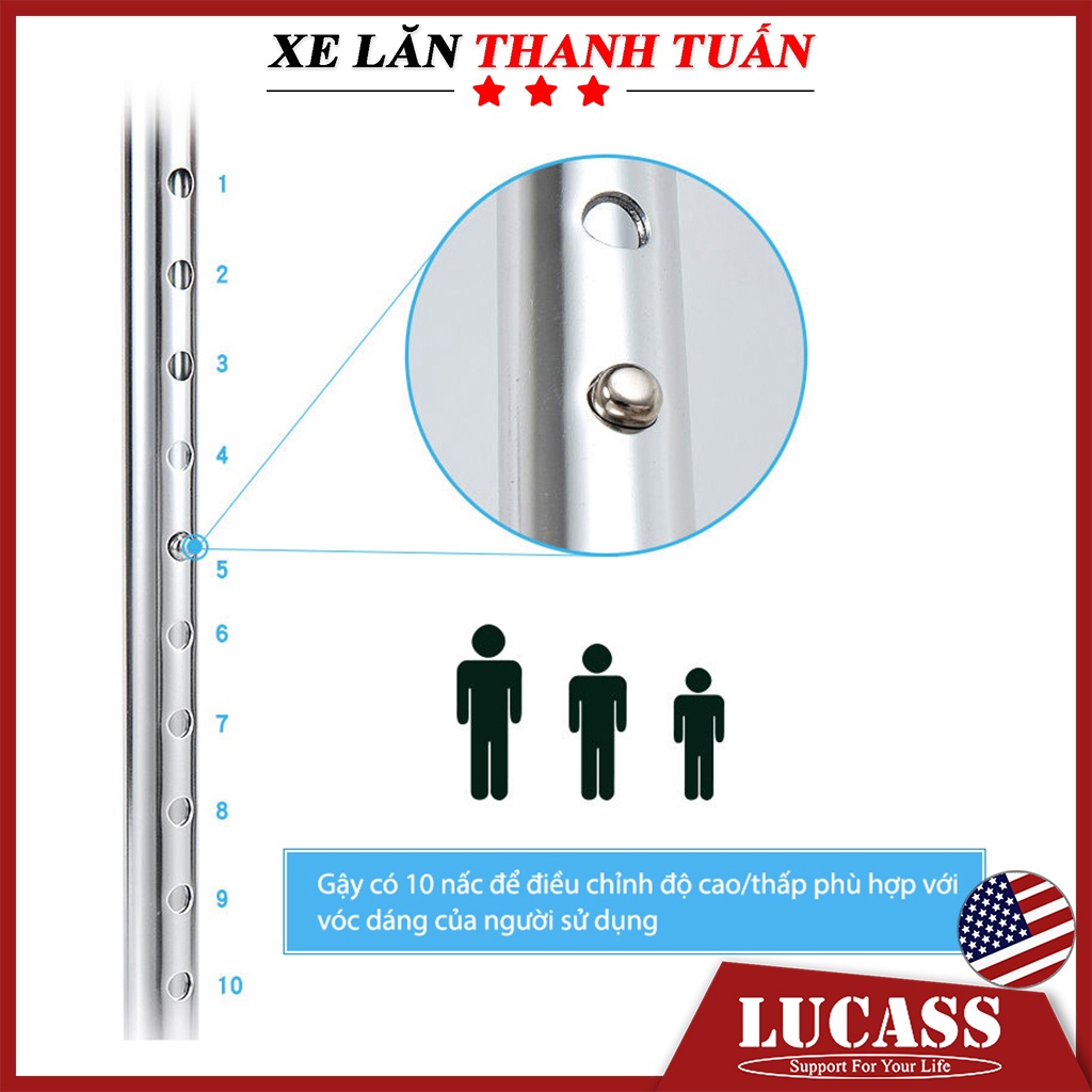 Gậy chống 4 chân đế chống trượt Lucass B924 - Hỗ trợ đi lại cho người già, có thể tăng giảm chiều cao