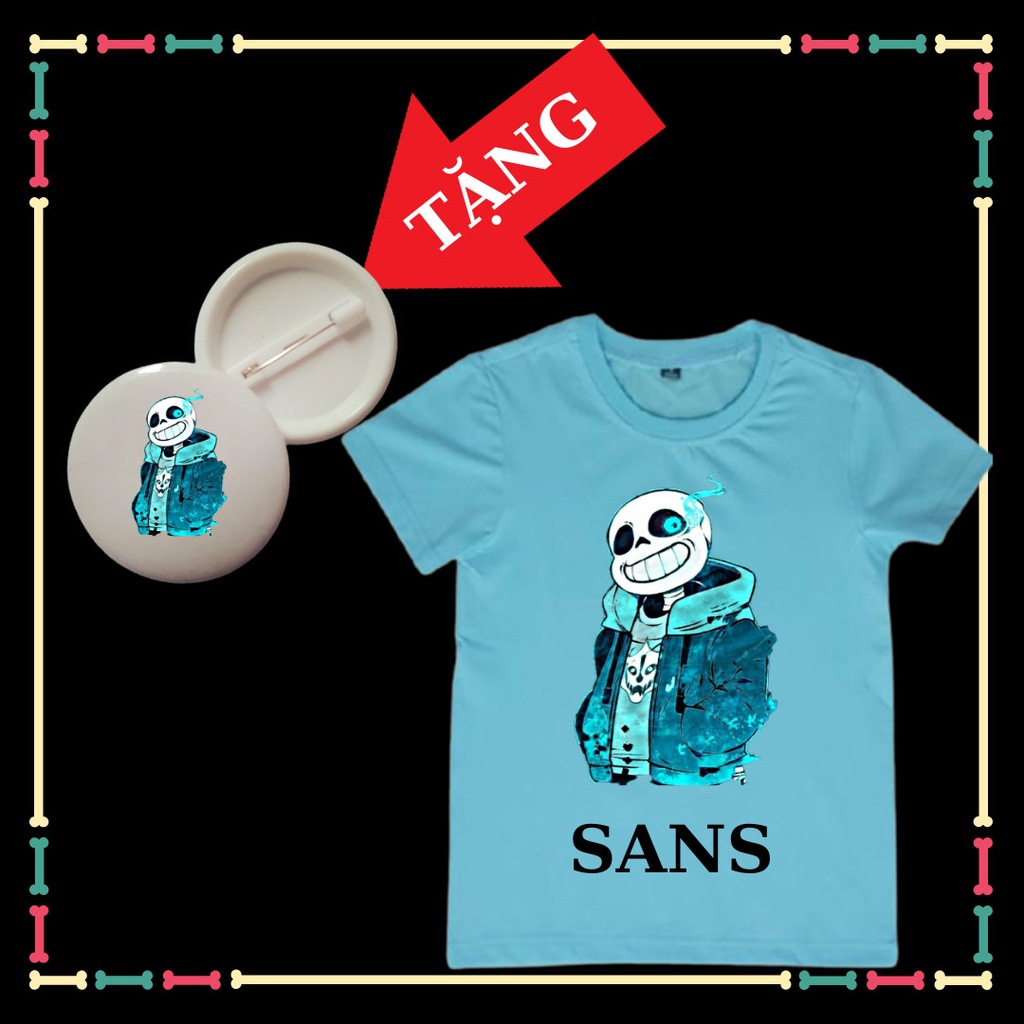 Áo Sans Undertale ngầu cho trẻ em có size áo người lớn Tặng HUY HIỆU Sans cho bé