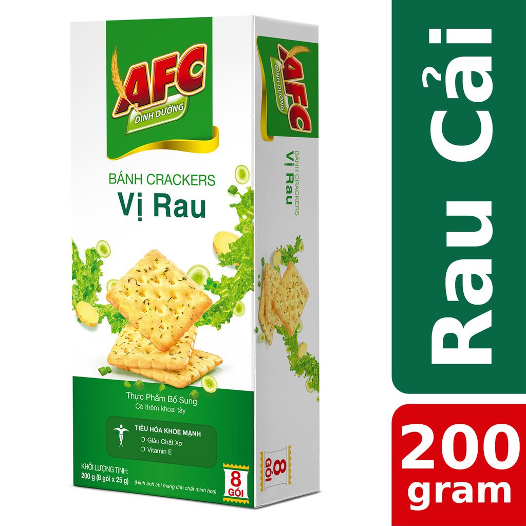 Bánh AFC Vị Rau Cải / Bò bít tết/ Lúa mì/ Tảo biển Hộp 200G (25G x 8 Gói)