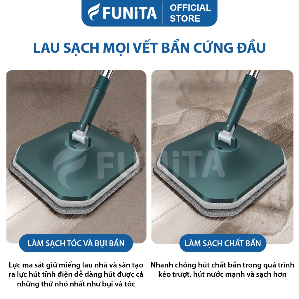 Cây lau nhà tách nước bẩn Funita, thùng cây lau nhà phun sương, kèm cây lau nhà 360 độ, kích thước nhỏ gọn 20cm