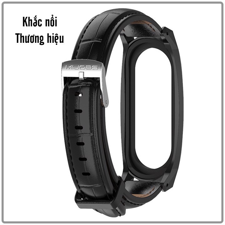 Vòng thay thế Xiaomi Miband 3 / 4 Mijobs dây da mặt kim loại Version 2