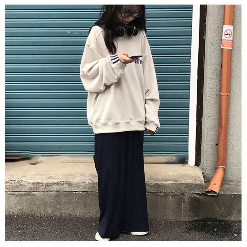 Áo sweater SUXI thiết kế tay dài dáng rộng in họa tiết thời trang mùa thu phong cách Hàn Quốc dành cho nữ