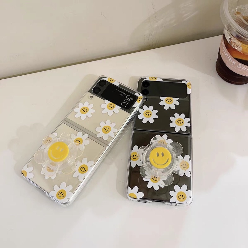 [SẴN] Ốp Samsung Z Flip 3/Z Flip 4 trong suốt in hình hoa cúc mặt cười popsocket xinh xắn Z Flip3/ZFlip3/Z Flip4 /ZFlip4