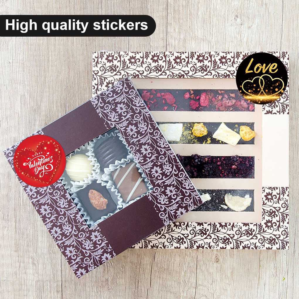 Cuộn 500 miếng dán hình tròn in trái tim độc đáo trang trí túi bánh DIY