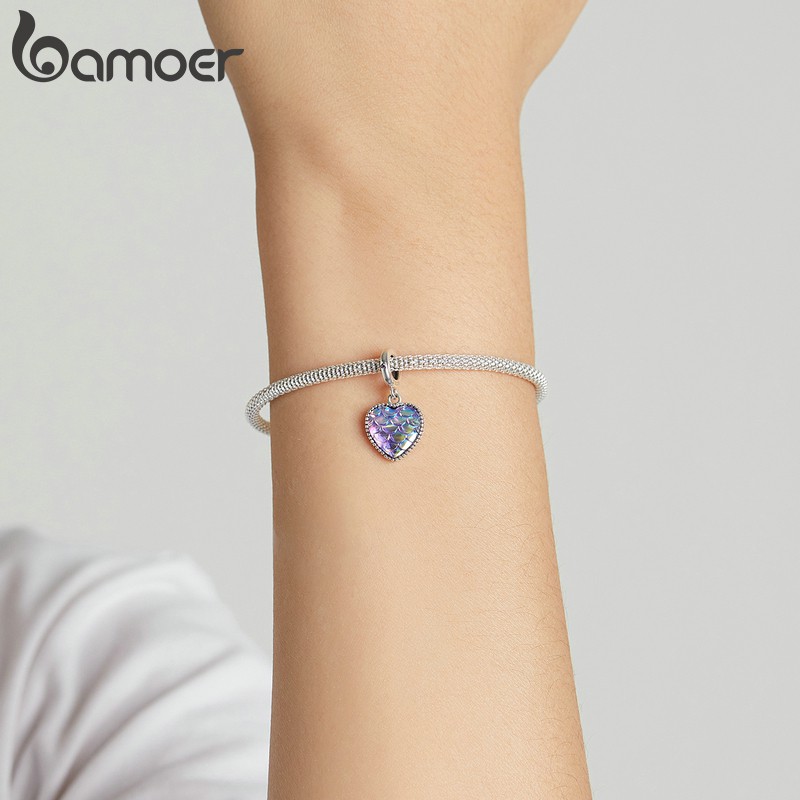Hạt phụ kiện Bamoer Scc2007 bằng bạc 925 họa tiết trái tim và vảy cá dùng để tự làm vòng đeo tay và dây chuyền 4.5mm