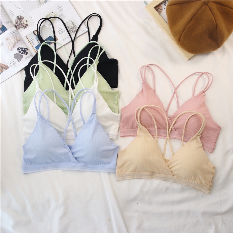 Áo ngực bra nữ len tăm 4 dây thể thao nâng ngực -  Áo lót bralette tập gym coton mềm không gọng mút mỏng - Đồ lót nữ Y17