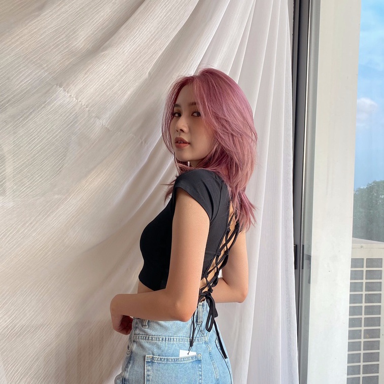 Áo croptop cutout đan dây lưng buộc dây sau cộc tay Mia Ritta A2082 ảnh thật