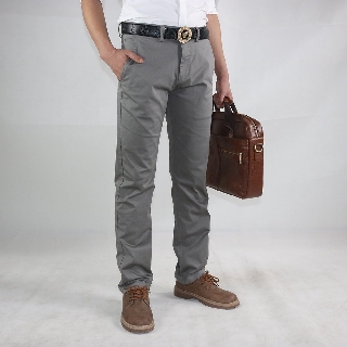 Quần dài nam kaki Maxtino màu ghi, ống suông vải kaki trơn không nhăn co giãn tốt mặc thoải mãi và mát