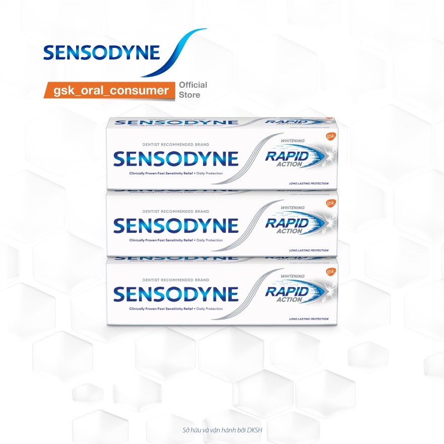 Bộ 3 Kem đánh răng giảm ê buốt Sensodyne Rapid Action Whitening 100g/tuýp giảm ê buốt nhanh và làm trắng răng tự nhiên