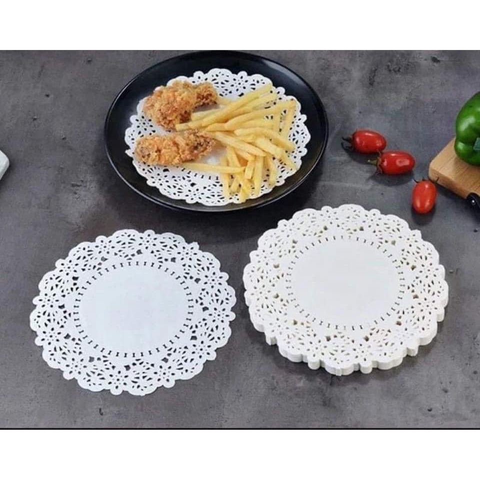 (Bộ 140 tờ) Giấy nến có hoa văn cho nồi chiên không dầu và trang trí trải bàn ăn (Cỡ 22cm) mã 20056