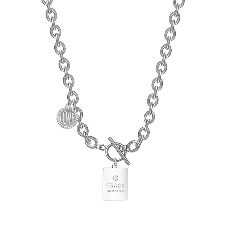 Vòng cổ Thép Titan Mặt Vuông Khắc Chữ Phong Cách hip hop Cho Nam Nữ