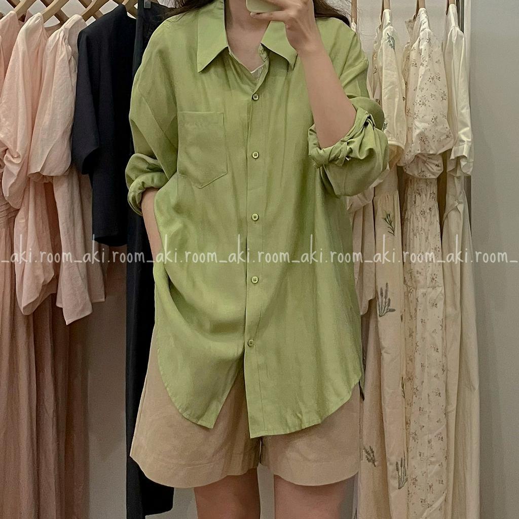 Áo sơ mi tơ lụa óng nhẹ vạt cúc chéo sau lưng 7088