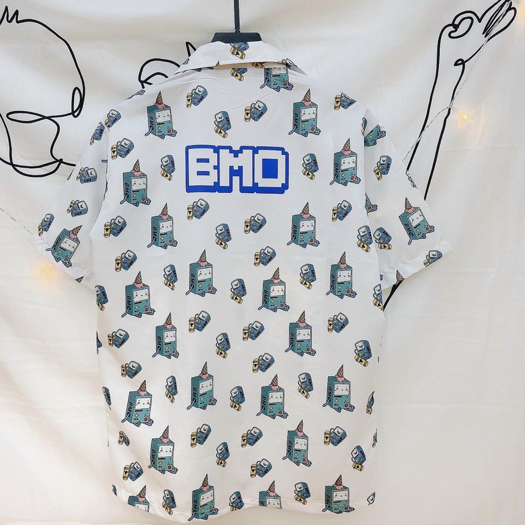 Áo sơ mi BMO kiểu cổ vest hoạt hình unisex nam nữ tay lỡ form rộng