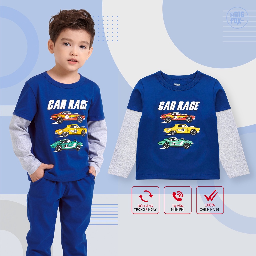 Áo bé trai thu đông BIGFOX - MISS MEOW, áo thun dài tay cho bé chất cotton phong cách Âu Mỹ hình in Car Race 11 - 26 kg