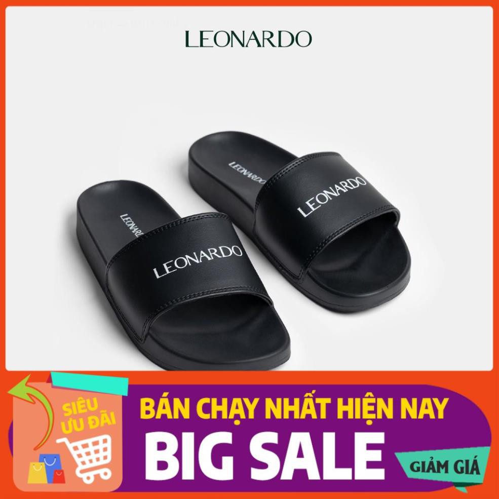 XẢ Dép sandal nam quai ngang Leo Black Slides thương hiệu Leonardo