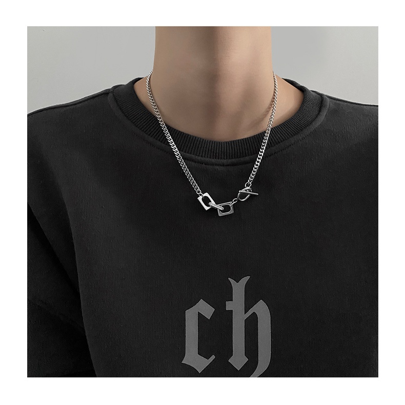 Vòng cổ kim loại mặt hình vuông phong cách hip hop đường phố