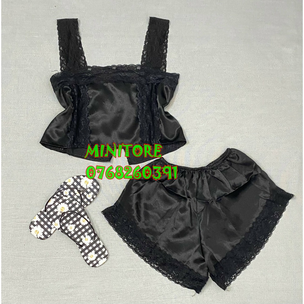 Bộ đồ ngủ phi lụa kiểu CROPTOP FORM dưới 55Kg không mút kiểu dáng gợi cảm đủ màu lựa chọn,Hàng Shop tự may