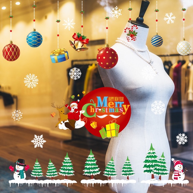 Decal trang trí noel Hít Tĩnh Điện - Redm châu Thông nhí vòng quà đỏ lớn