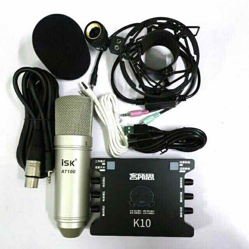  Chọn Bộ Mic Thu Âm isk AT100 chính hãng-Sound card xox k10 kèm dây live 3 màu bh 3 thán