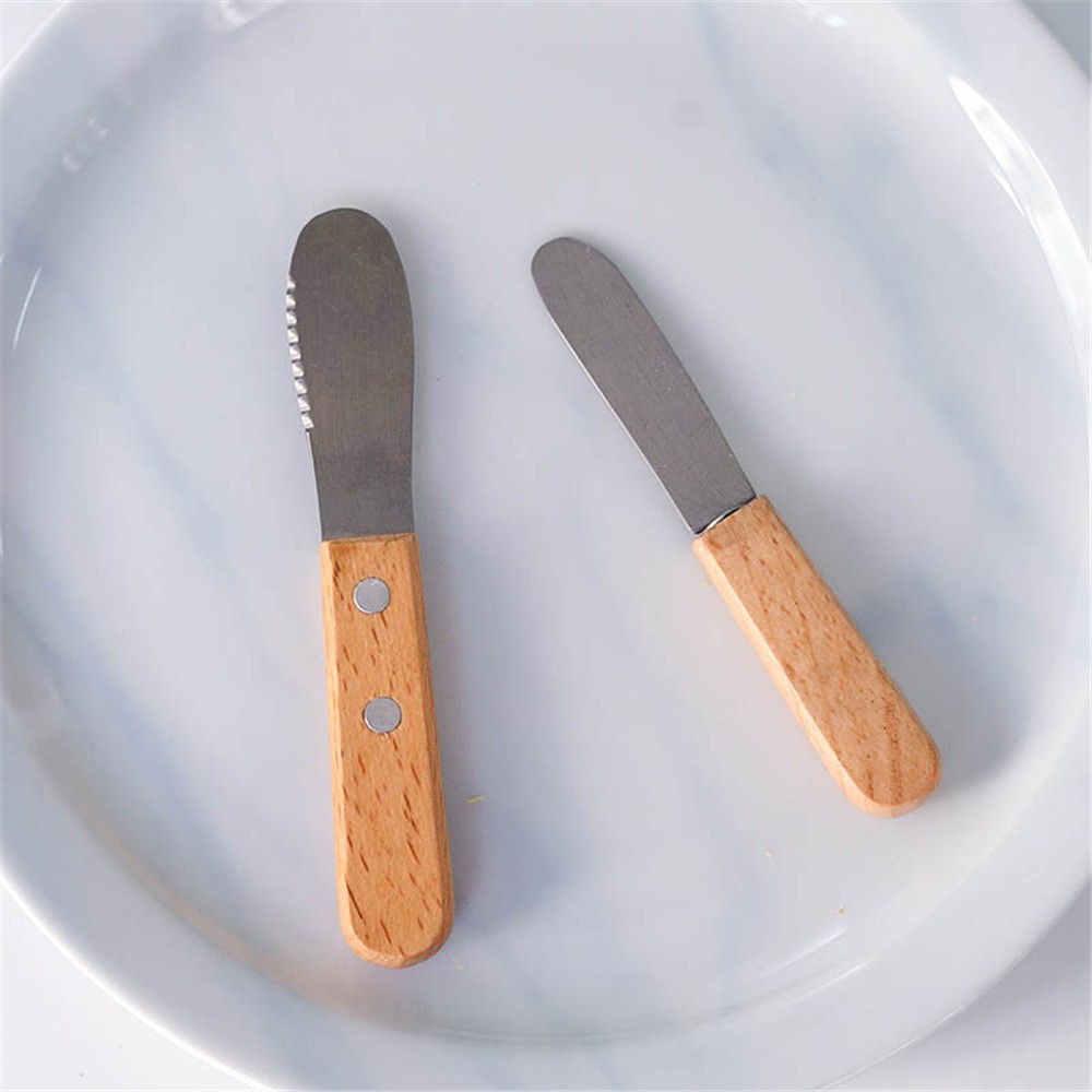 Dụng cụ phết bơ bằng thép không gỉ với tay cầm bằng gỗ tiện dụng