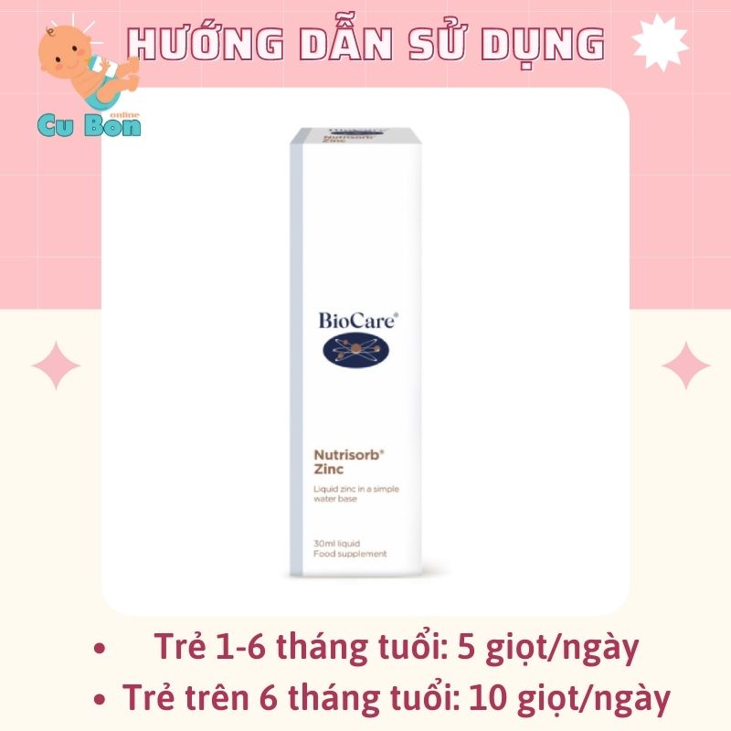 Kẽm cho bé BioCare Nutrisorb ZinC Anh 30ml dạng giọt bổ sung dinh dưỡng tăng đề kháng cho trẻ sơ sinh từ 1 tháng tuổi