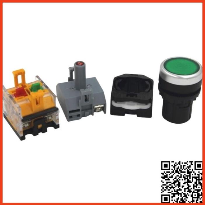 Công tắc nhấn đề có đèn LA38-11D phi 22mm 3 màu xanh, đỏ, vàng, điện áp 24VDC, 220VAC lắp tủ điện điều khiển
