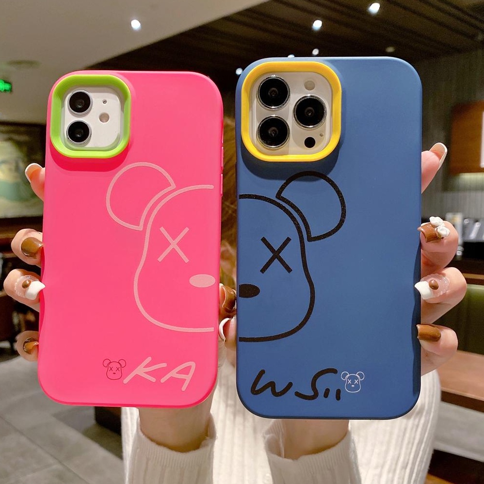 Ốp điện thoại viền cong họa tiết gấu KAWS 3 trong 1 cho IPhone 13 12 11 7Plus X Xs Max XR