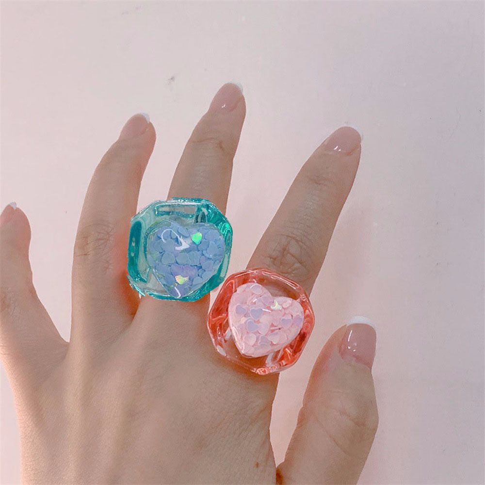 Nhẫn Đeo Ngón Tay Hình Trái Tim Trong Suốt Đính Kim Sa Lấp Lánh Thời Trang Hàn Quốc Cho Nữ