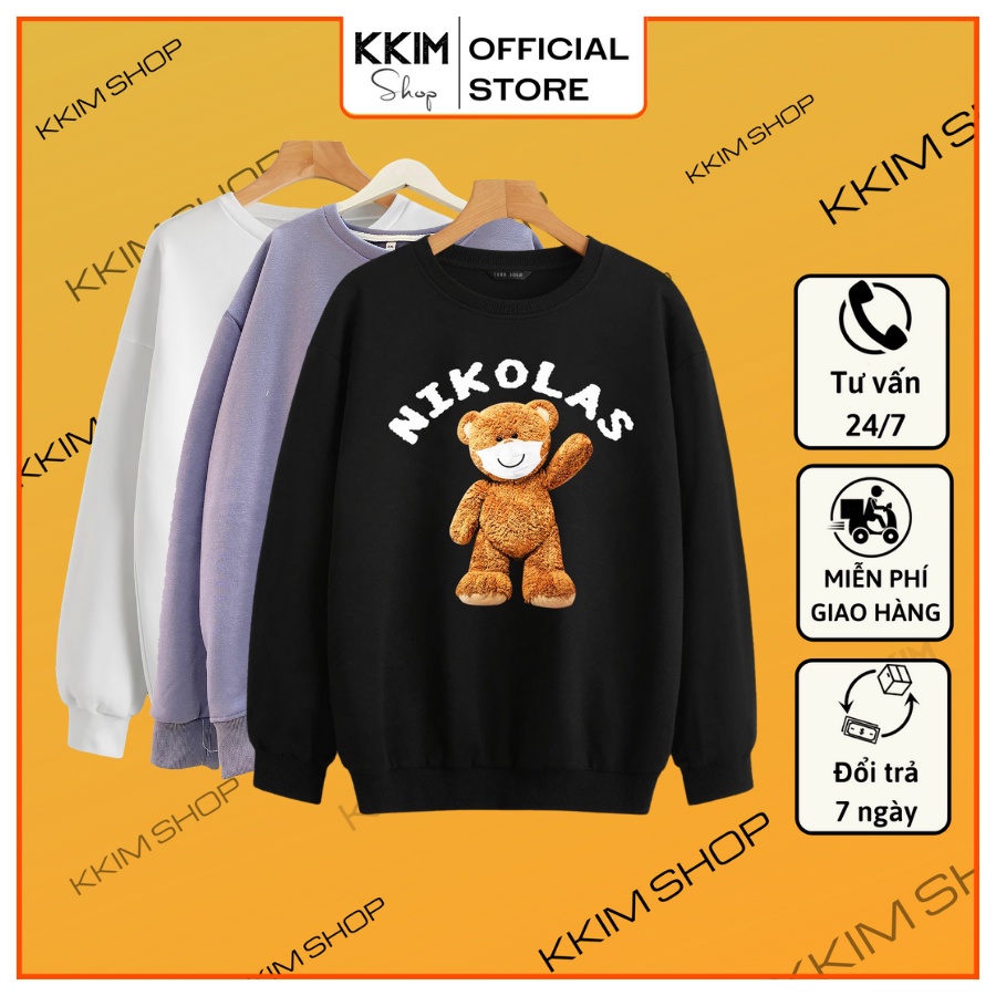 Áo Nỉ SWEATER Nikolas Oversize, Chất Nỉ Bông cao cấp, Dài Tay Form Rộng, Unisex Nam Nữ. KKim Shop