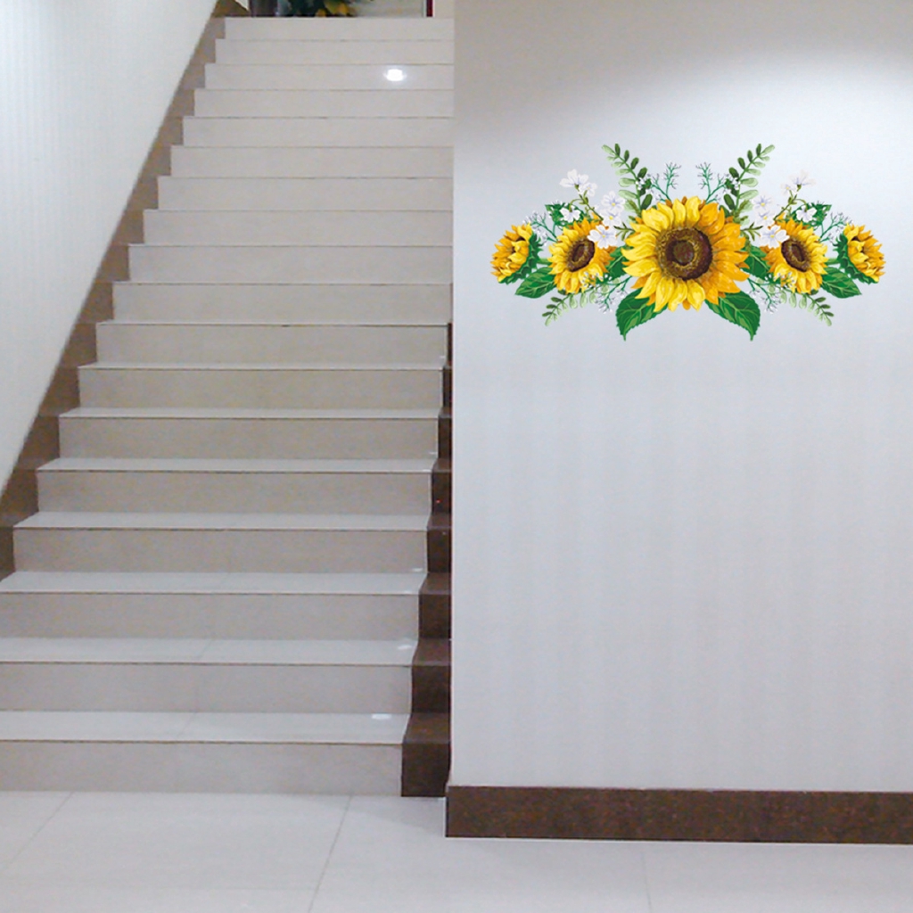 Miếng dán trang trí tường / tủ hình hoa hướng dương 3D bằng PVC chống thấm nước dễ tháo gỡ