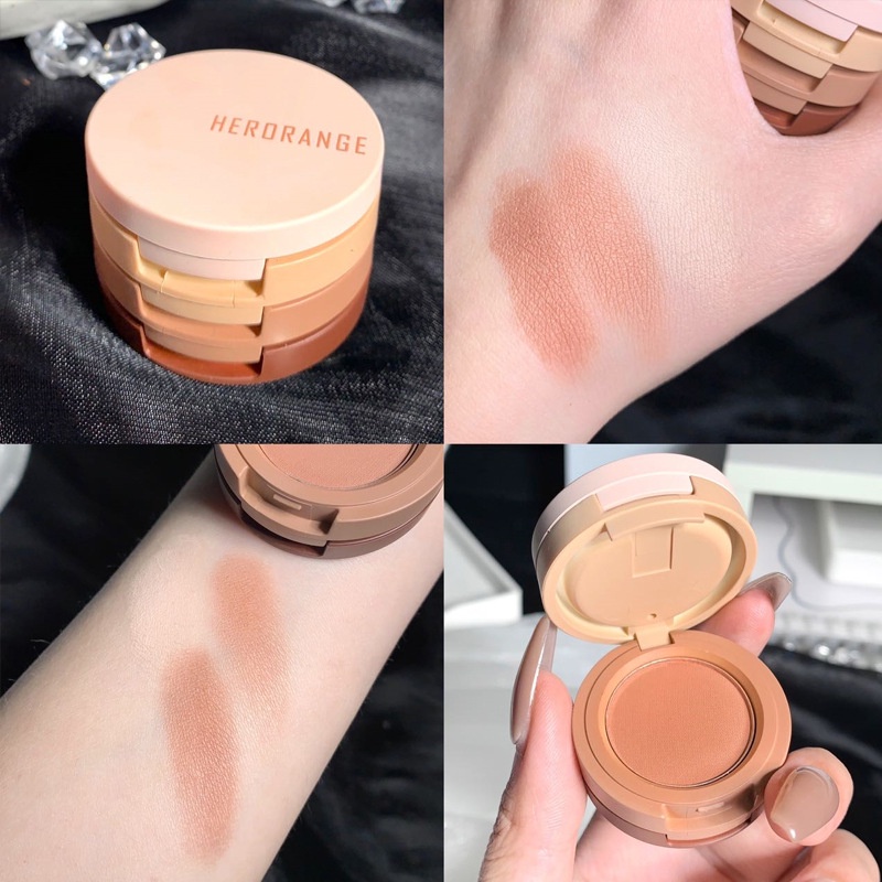 HERORANGE Bảng Phấn Bắt Sáng / Má Hồng 3 Trong 1 Đa Năng Màu Lì / Ánh Ngọc Trai Lấp Lánh Dành Cho Nữ
