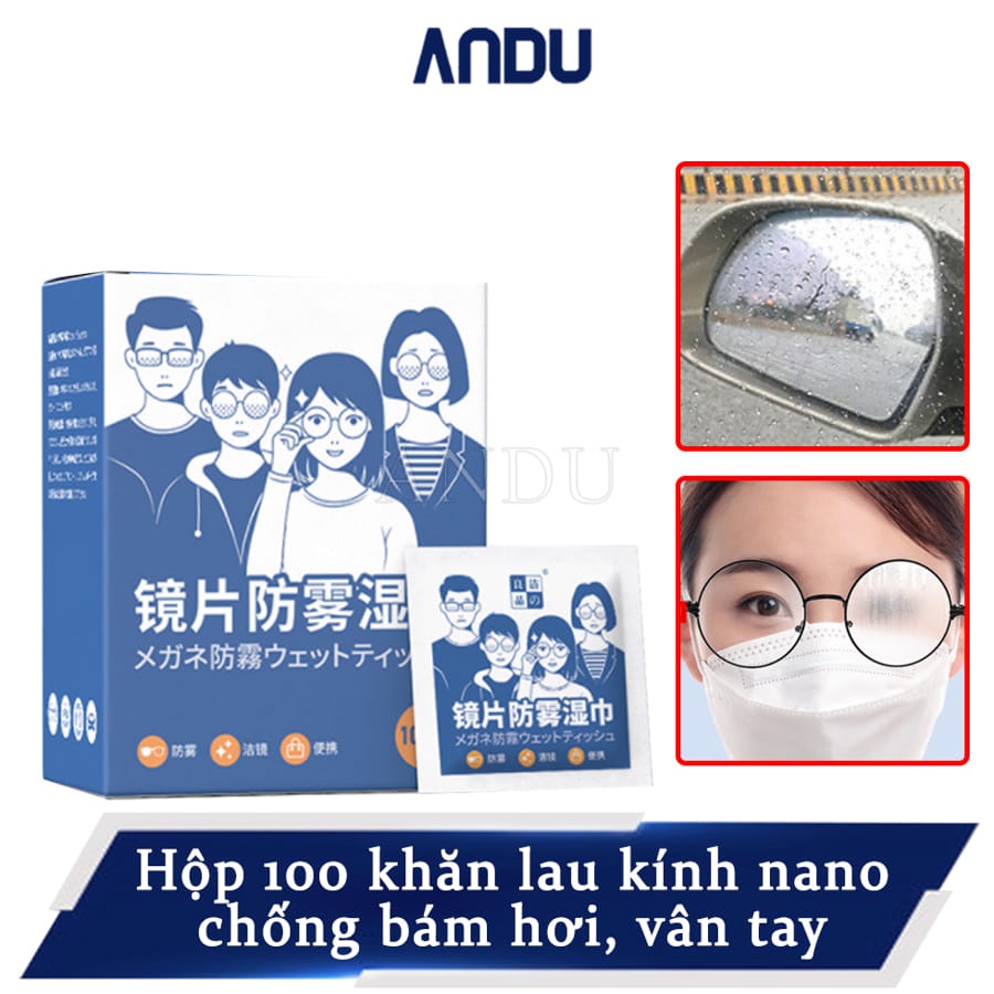 Hộp 100 Miếng Lau Kính Nano Chống Hơi Nước, Khăn Lau Kính Nano Chống Bán Hơi Nước, Bụi Bẩn Trên Kính, Điện Thoại