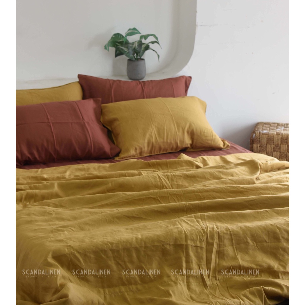 Bộ Chăn Ga Gối Linen Bamboo - Vàng Đất 07
