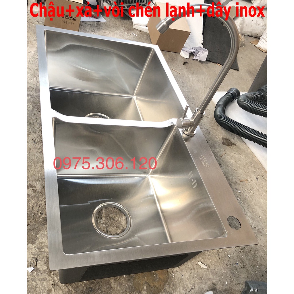 [CHẬU ĐÚC] Chậu Rửa Chén inox SUS 304 N7 8245 NA.GRAND và xả và Vòi Chén lạnh và dây inox