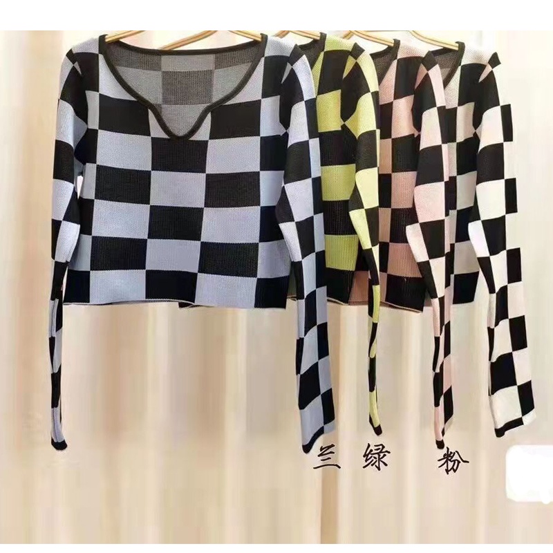 DUNEA Áo Croptop Dệt Kim Cổ Vuông Màu Sắc Tương Phản Quyến Rũ Dành Cho Nữ